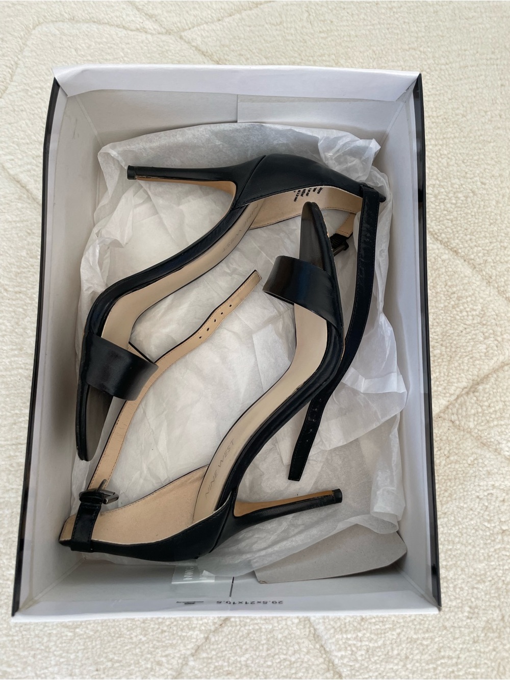 Black Leather Nine West Open-Toe Stiletto Sandals